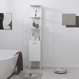 White Bathroom Storage Cabinet with Open & Closed Compartments – Freestanding Organiser