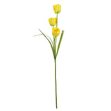 Artificial Yellow Tulip Stems, Pack of 6 – 80cm Fully Wired Silk Flowers, Three Blooms Each
