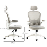 Vinsetto Ergonomic Mesh Office Chair with Rotating Headrest, 4D Lumbar Support & Flip-Up Arms – Grey