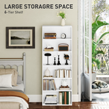 HOMCOM 6-Tier Freestanding Bookcase with Adjustable Shelves and Anti-Tipping Straps – Home Storage, White