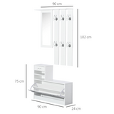 HOMCOM 3-in-1 Entryway Organiser with Mirror, Hooks & Shoe Storage Drawers – Hallway Unit