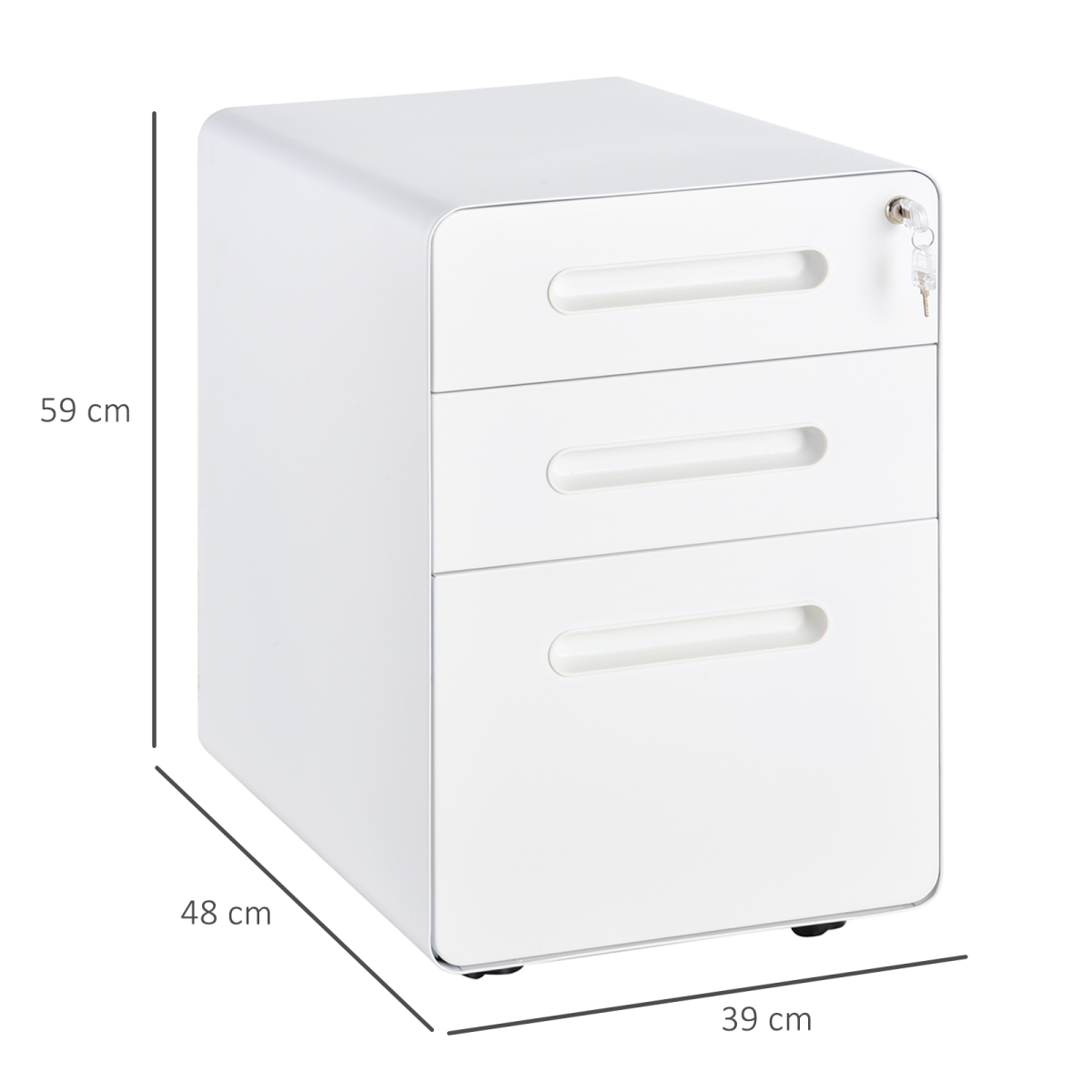 Vinsetto 3-Drawer Steel Mobile Filing Cabinet with Lock, Pencil Tray & Wheels – Home Office Storage, White