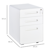 Vinsetto 3-Drawer Steel Mobile Filing Cabinet with Lock, Pencil Tray & Wheels – Home Office Storage, White