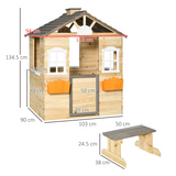 Outsunny Wooden Kids Playhouse with Door, Windows, Bench & Flowerpot Holders – Outdoor Wendy House, Ages 3-7