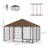 PawHut Outdoor Dog House Kennel with Canopy Top, Lockable Door & Rotating Bowl Holder – Black and Brown