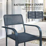 Outsunny Set of 4 Stackable Garden Chairs with Rattan Effect & Steel Frame – Space-Saving Patio Seating, Dark Grey