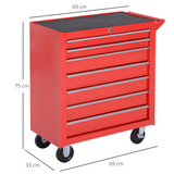 DURHAND 7-Drawer Rolling Tool Cabinet with Top Storage Compartment – Steel Workshop Chest, Red