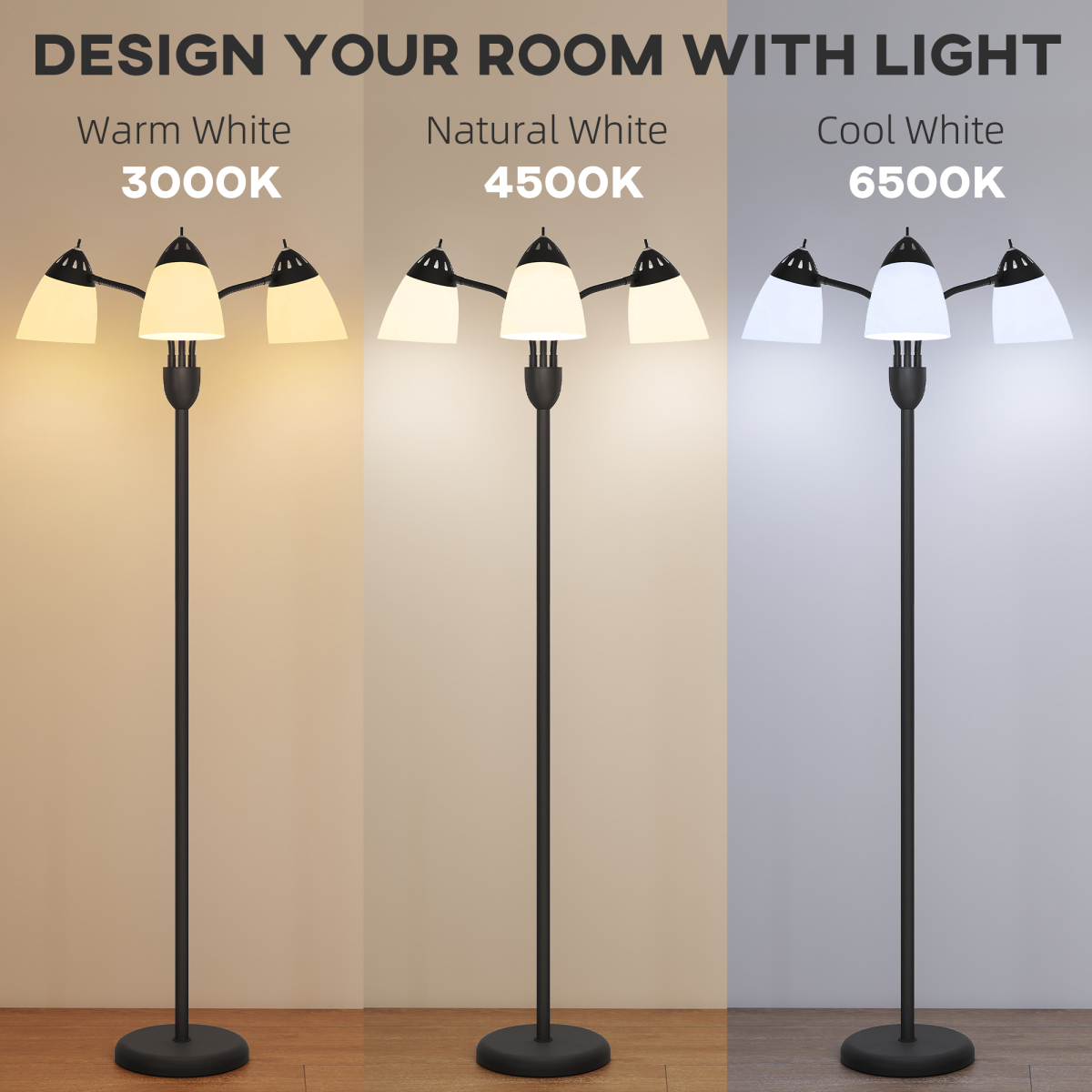 HOMCOM Arc Tree Floor Lamp, 3 Colour Temps – Black
