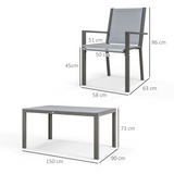 Outsunny 7-Piece Patio Dining Set with Table & 6 Stackable High-Back Armchairs – Steel Frame Garden Furniture, Grey