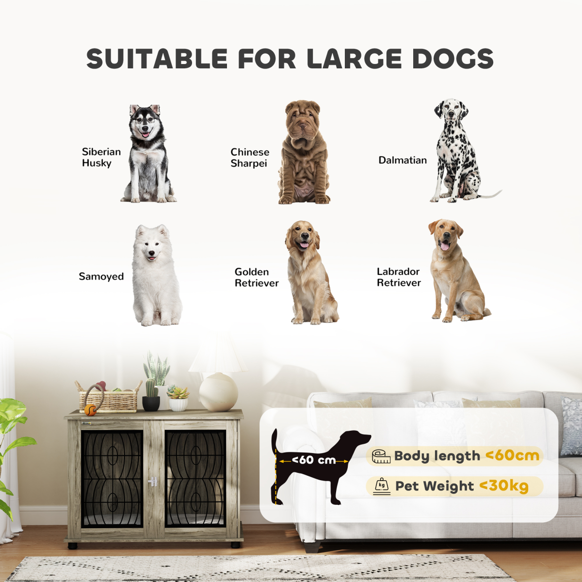PawHut Dog Crate Furniture, 37 Inch End Table for Large Dogs with Cushion – Lockable Door, Grey Wood Effect