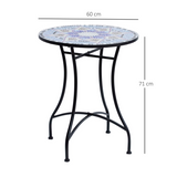 Outsunny Mosaic Round Patio Side Table with Ceramic Top, 60cm – Metal Frame Garden Table, Black/Blue/White