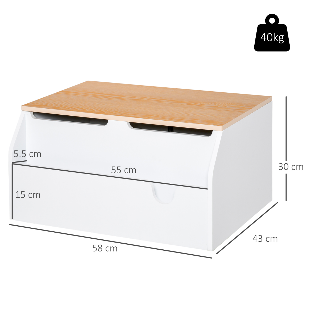 HOMCOM Wooden Kids Toy Box with Book Slot and Gas Hinge Lid – Children's Storage Chest, White