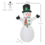 HOMCOM 6.5ft Inflatable Snowman with LED Lights, Mittens, Hat & Scarf – Outdoor Christmas Garden Decor