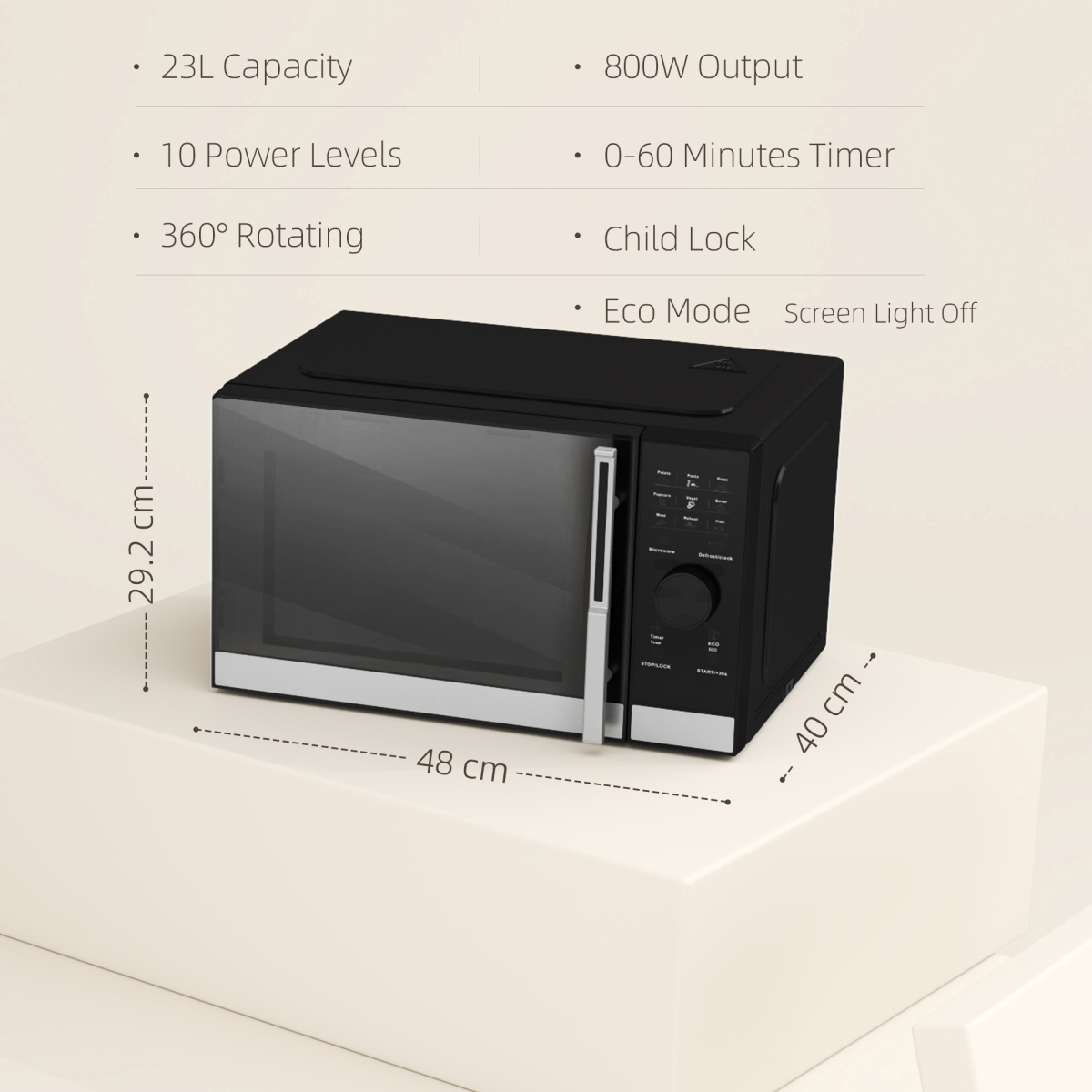 HOMCOM 23L Digital Microwave Oven with Auto Cook, 10 Power Levels, Eco Mode & Glass Turntable
