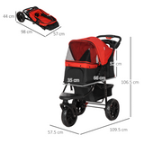 PawHut Folding 3-Wheel Pet Stroller with Adjustable Canopy, Brake and Storage Basket – Small Dog Pushchair