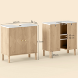 HOMCOM Under Sink Bathroom Cabinet with U-Shaped Cut-Out, Fluted Doors and Gold-Tone Handles – Oak