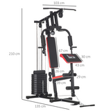 HOMCOM Multi Home Gym Machine with 66kg Weights, Lat Pull Down & Chest Press – Full Body Strength Trainer, Red