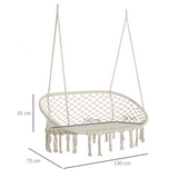 Outsunny Large Macramé Hanging Hammock Chair with Metal Frame – Two-Seater Indoor & Garden Swing, Cream White