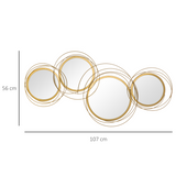 HOMCOM 4-Piece Gold Metal Wall Art with Decorative Mirrors – Modern Wall Sculpture