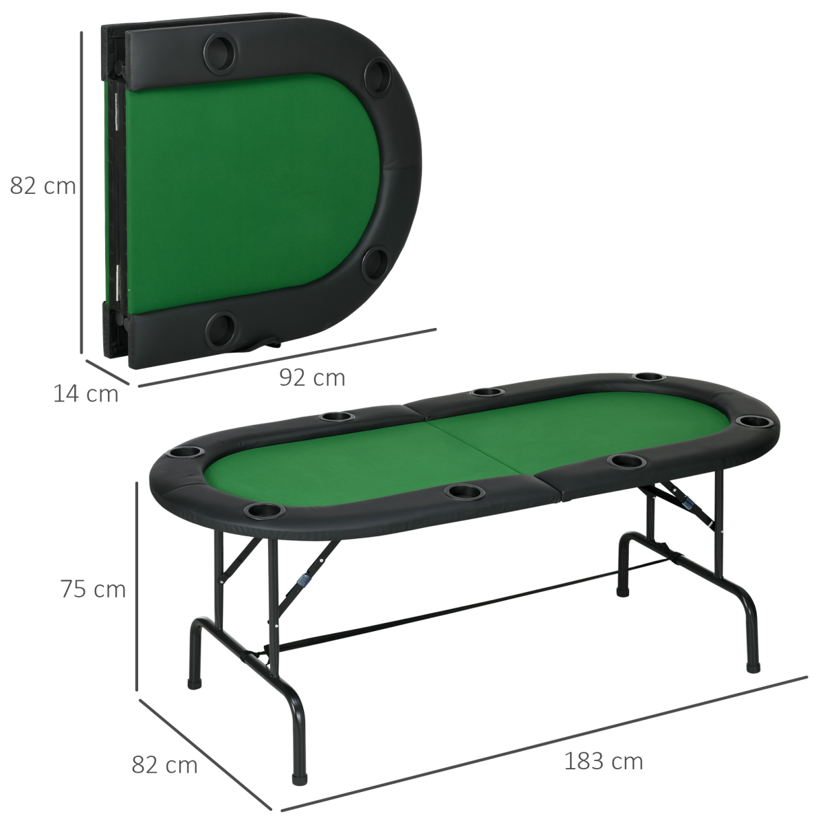 HOMCOM Foldable Poker Table for 8 Players with Game Trays & Drink Holders – Casino Games, Home and Pub
