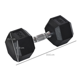 HOMCOM 15kg Single Rubber Hex Dumbbell with Knurled Steel Handle – Home Gym Hand Weight for Strength Training