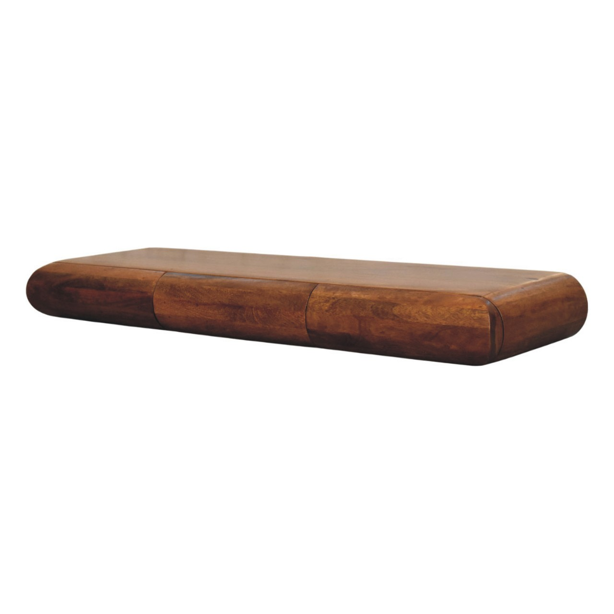Artisan Furniture Solis Solid Mango Wood Wall-Mounted Console with Hidden Drawers – Curved Edge, Amber Oak