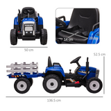 HOMCOM Ride-On Tractor with Detachable Trailer, Remote Control & Music – Kids Electric Toy, Blue