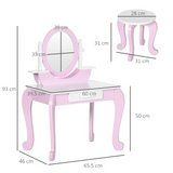 ZONEKIZ Kids Dressing Table with Mirror, Stool & Storage Drawer – Pink Vanity Set for Ages 3-6