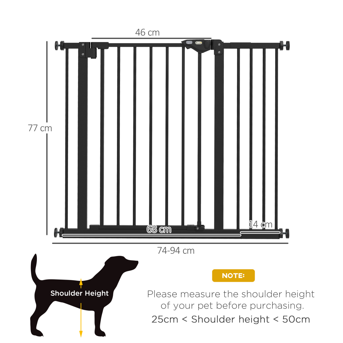 PawHut Adjustable Metal Pet Safety Gate with Extension & Auto-Close Door – Doorway & Stair Barrier, Black
