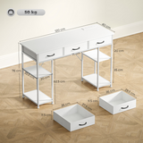 Computer Desk with Charging Station, 3 Fabric Drawers & 4 Shelves – Home Office Writing Table, White