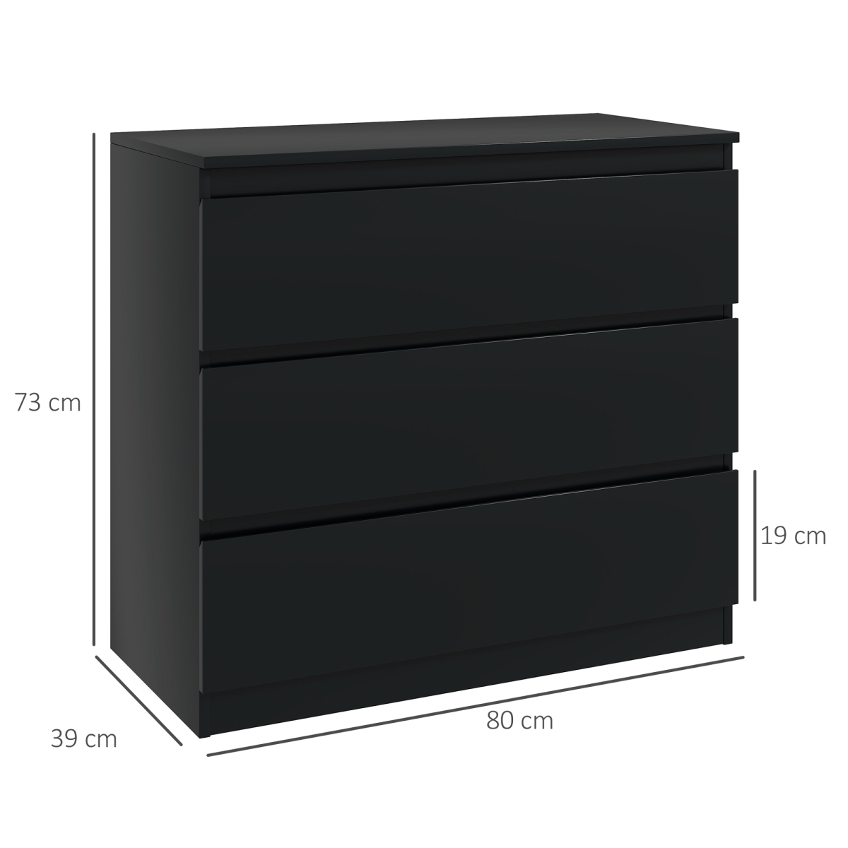 HOMCOM 3-Drawer Chest of Drawers with Tabletop & Anti-Tip Fitting – Bedroom Storage Unit, Black