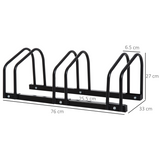 HOMCOM 3-Bike Parking Rack, Galvanised Steel Floor or Wall Mounted Bicycle Stand – Detachable Cycle Storage, Black