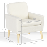 HOMCOM Teddy Fleece Wide Seat Accent Armchair with Solid Wood Frame & Rubberwood Legs – Living Room Chair, Cream