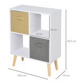 70 x 56cm Freestanding 4 Cube Storage Unit Bookcase with 2 Fabric Drawers – Home Organiser with Hardwood Legs