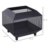 Outsunny Square Steel Fire Pit with Poker – Wood & Charcoal Burning Garden Patio Heater, Black