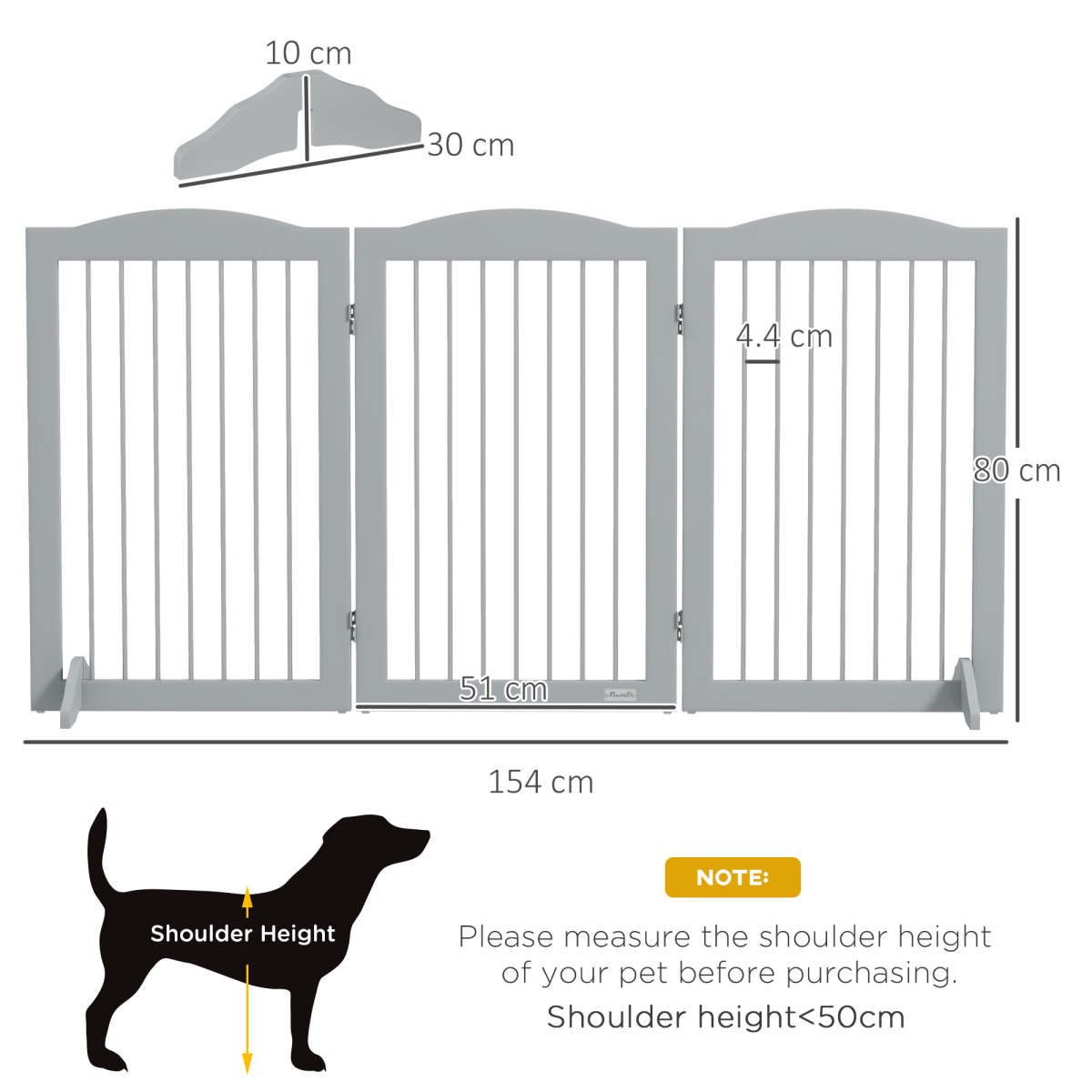 PawHut Foldable Dog Gate with Two Support Feet – Freestanding Pet Barrier for Doorways & Stairs, Grey