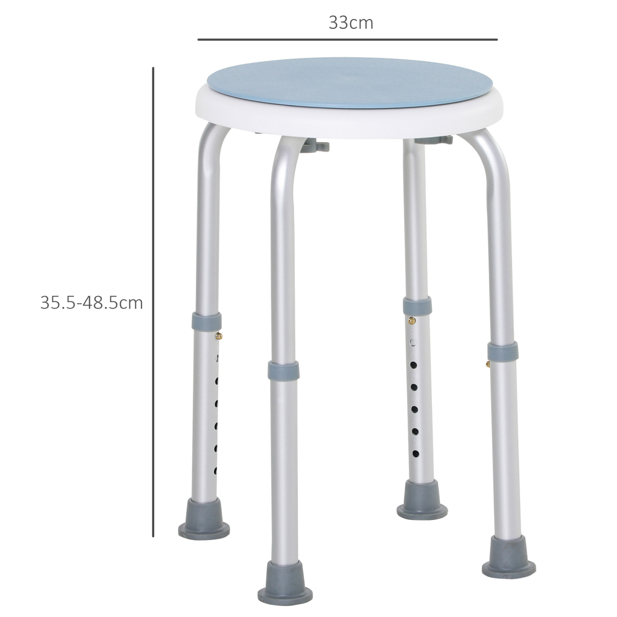 HOMCOM 360 Degree Swivel Seat Bath Shower Stool – Adjustable Height Aluminium Backless Stool, 135kg Capacity