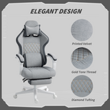 HOMCOM Printed Velvet Computer Recliner Chair with Adjustable Height, Lumbar Support & Footrest – 135° Reclining, Grey