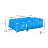 Outsunny Steel Frame Swimming Pool with Filter Pump, 315 x 225 x 75cm – Garden Family Pool, Blue