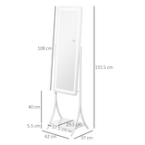 HOMCOM LED Full Length Floor Mirror with Storage Shelf, 3 Light Colours & Adjustable Tilt – Dressing Mirror