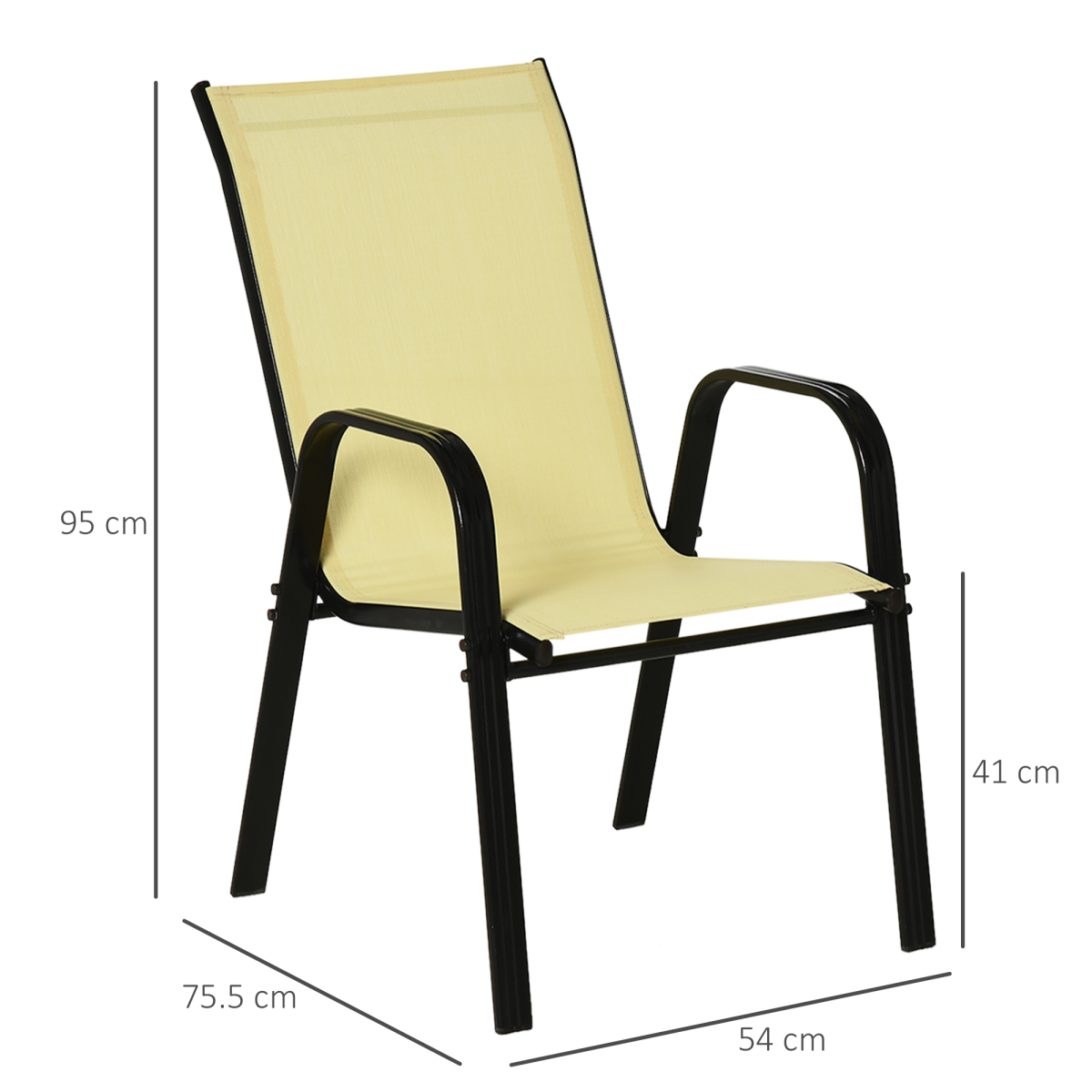 Outsunny Set of 4 Stackable Garden Dining Chairs with High Back & Armrests – Mesh Patio Seating, Beige