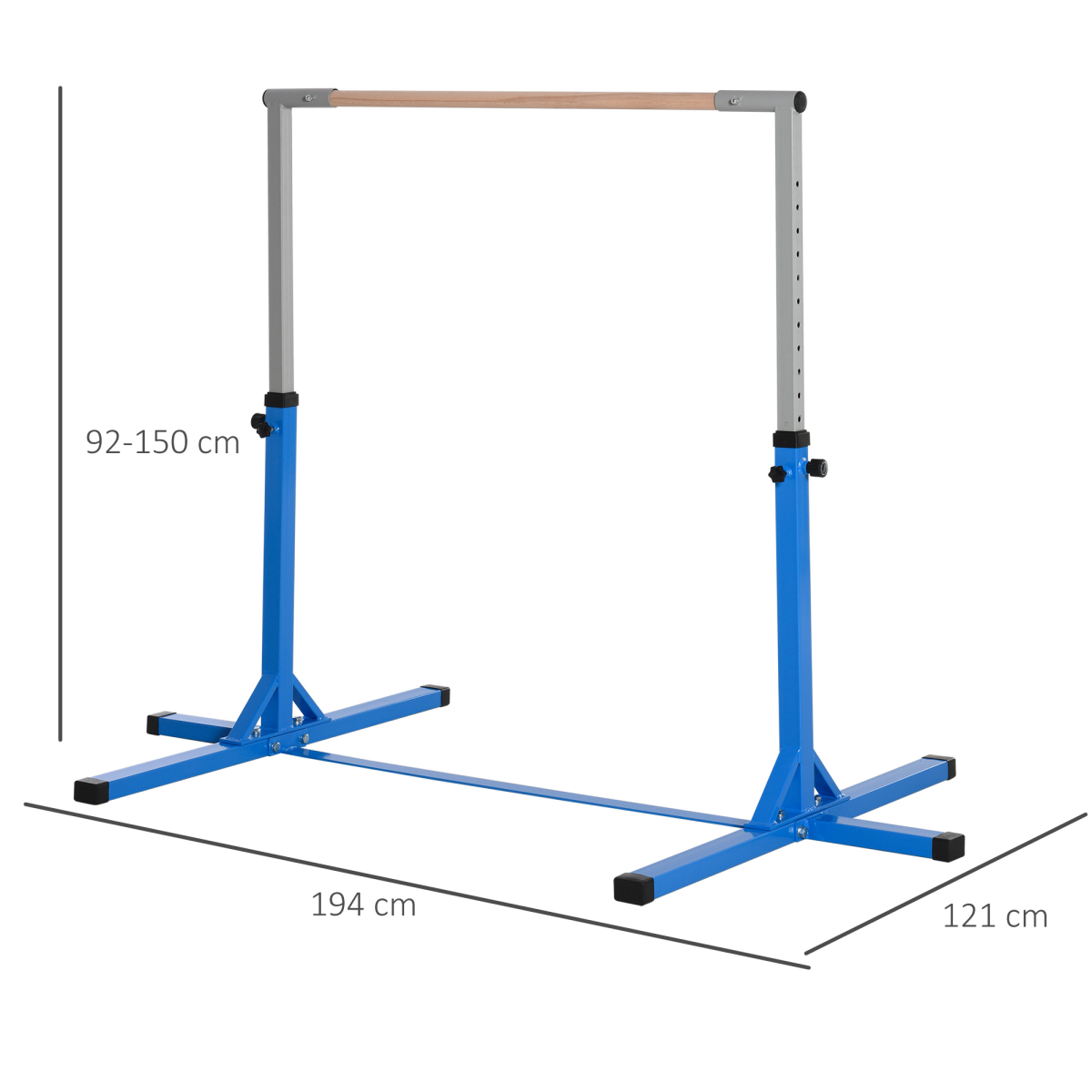HOMCOM Adjustable Kids Gymnastics Bar with Steel Frame & Beech Wood Bar – Horizontal Training Bar, Blue