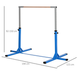 HOMCOM Adjustable Kids Gymnastics Bar with Steel Frame & Beech Wood Bar – Horizontal Training Bar, Blue