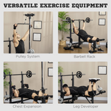 HOMCOM Adjustable Weight Bench with Barbell Rack & Lat Pulldown – Multifunction Full Body Home Gym Bench