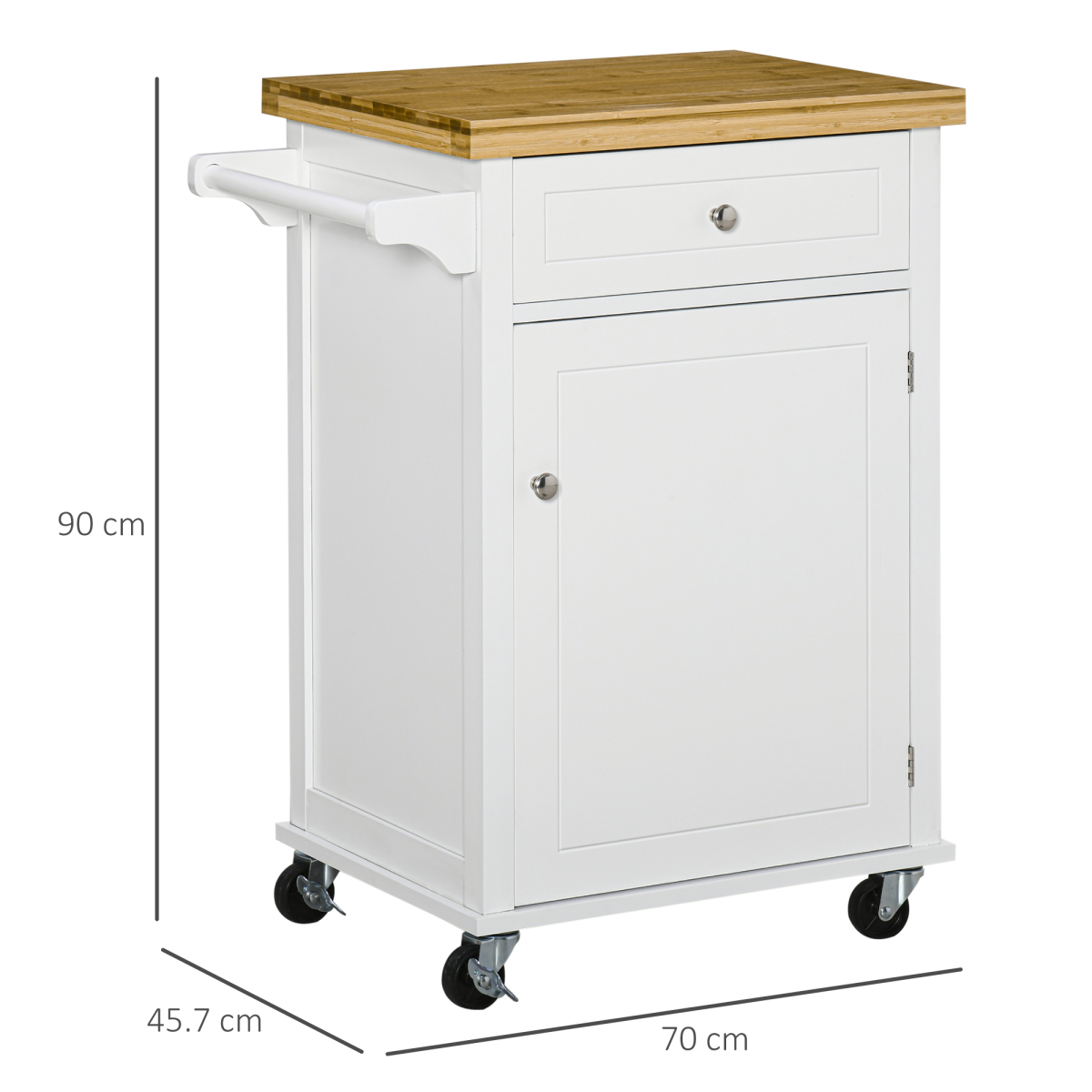 HOMCOM Rolling Kitchen Cart with Drawer & Towel Rail – Mobile Storage on Smooth-Rolling Wheels, White