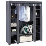 Portable Fabric Wardrobe with Hanging Rail, 12 Shelves & Dustproof Cover, 147 x 44 x 174cm, Grey