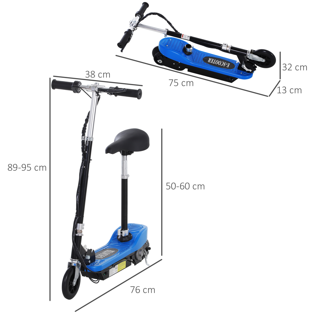 HOMCOM Kids Foldable Electric Scooter 120W with Adjustable Seat & Hand Brake – For Ages 7-12, Blue