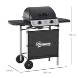 Outsunny 2-Burner Propane Gas BBQ Grill, 5.6kW with Side Shelves and Wheels – LPG Outdoor Barbecue, Grey