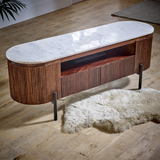 Opal Mango Wood TV Cabinet with Real Marble Top & Metal Legs – Handmade Media Unit