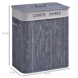 HOMCOM Bamboo Laundry Hamper with Removable Lining and PU Handles – Large Double Section Basket